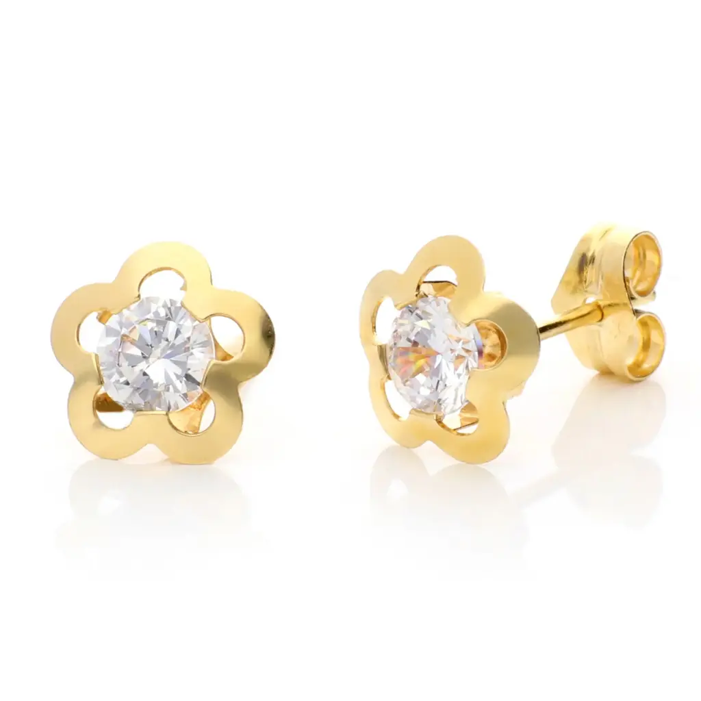 Pendientes Presión Flor Oro Amarillo