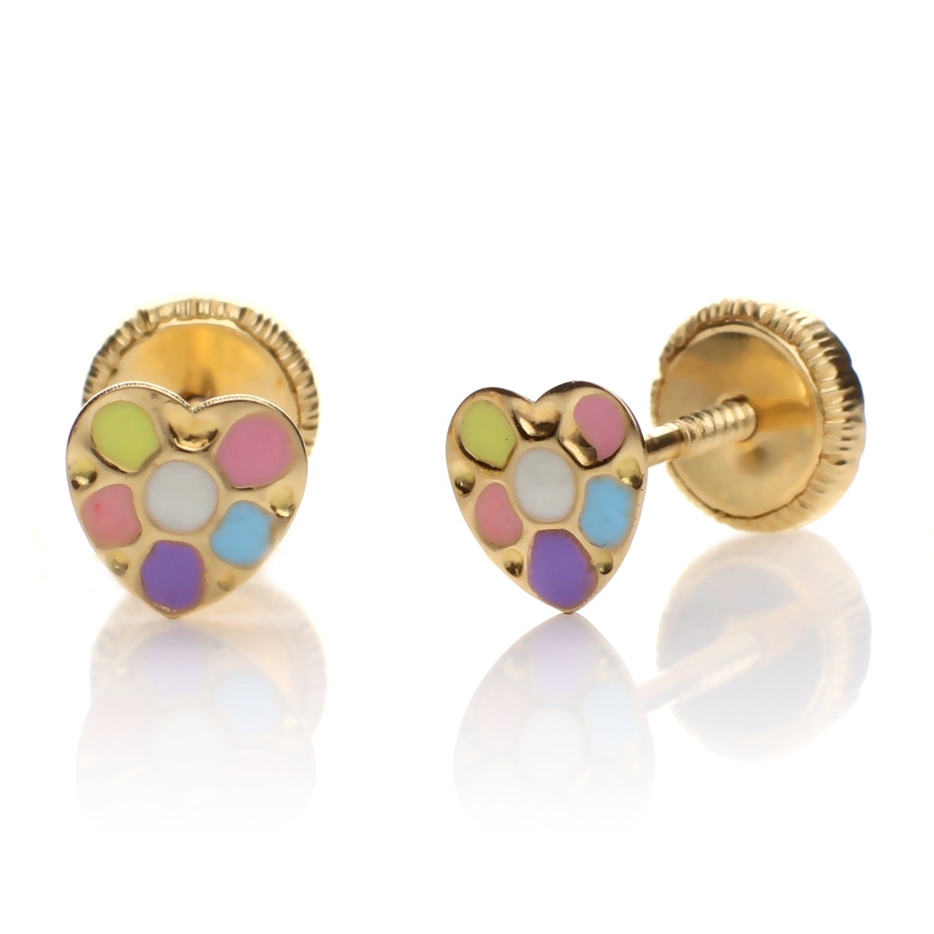 Pendientes Tuerca Corazón Esmalte