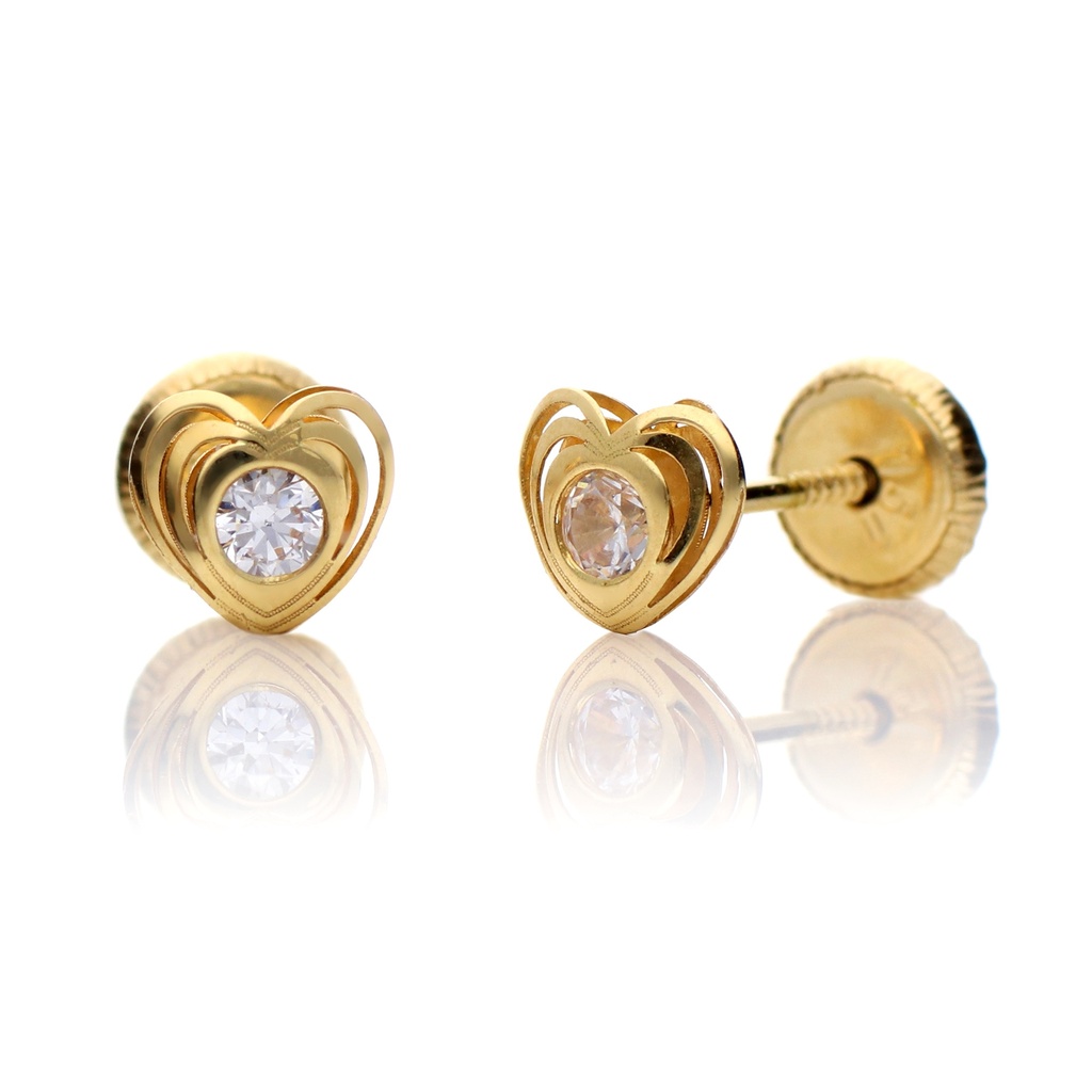 Pendientes Tuerca Corazón Oro Amarillo