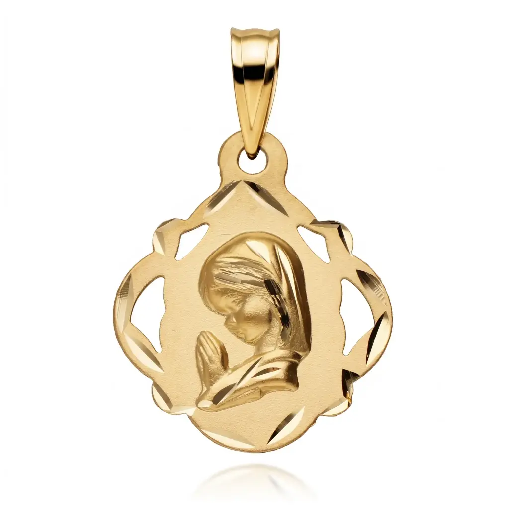 Medalla Virgen Niña Pandereta Calada