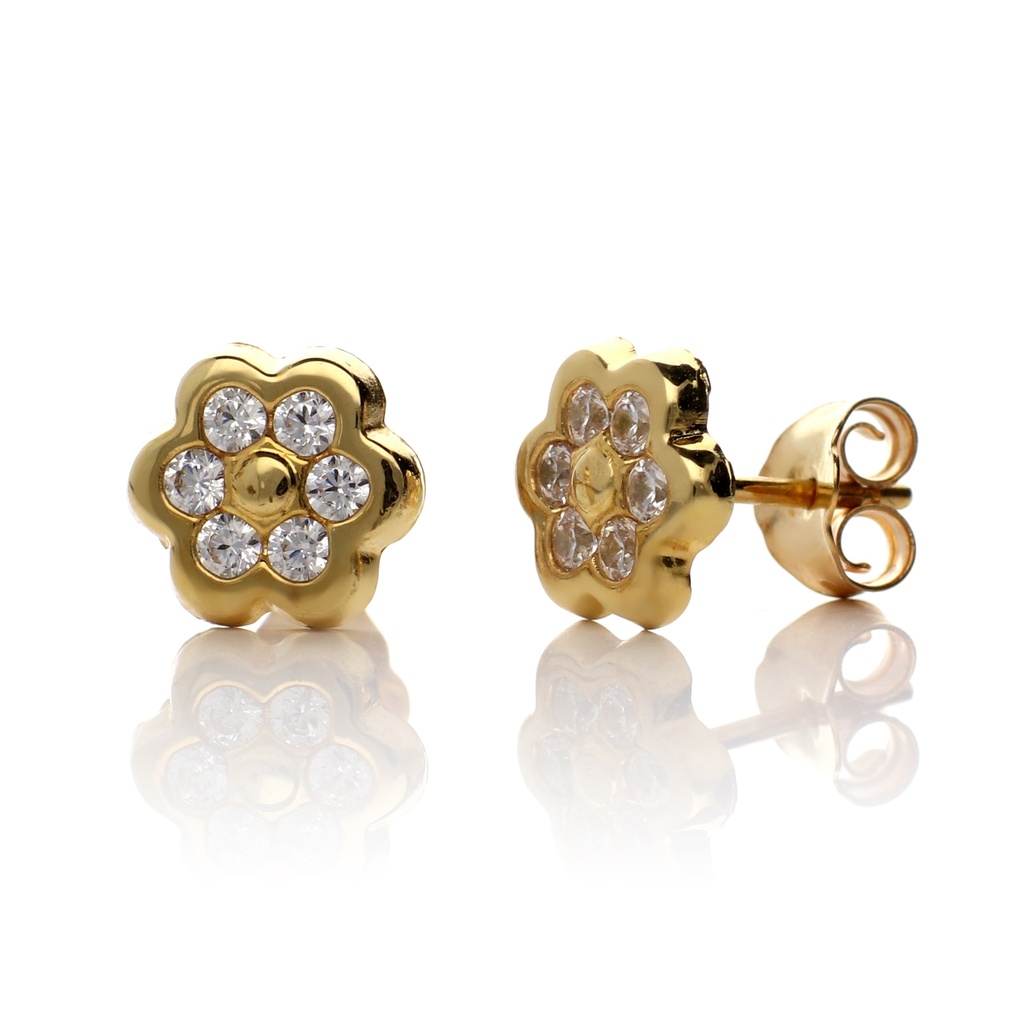 Pendientes Presión Engaste Flor Oro Amarillo