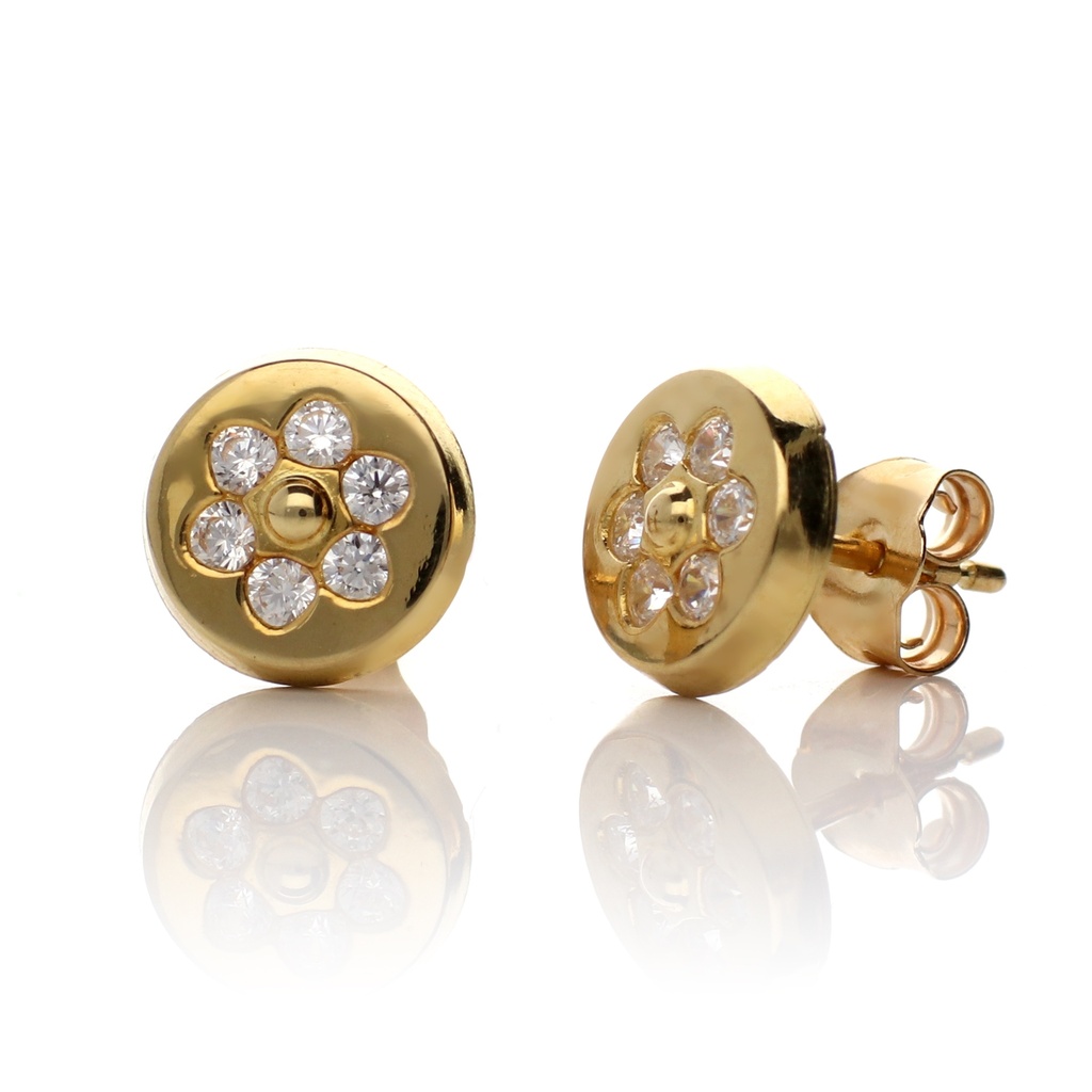 Pendientes Presión Engaste Flor Oro Amarillo