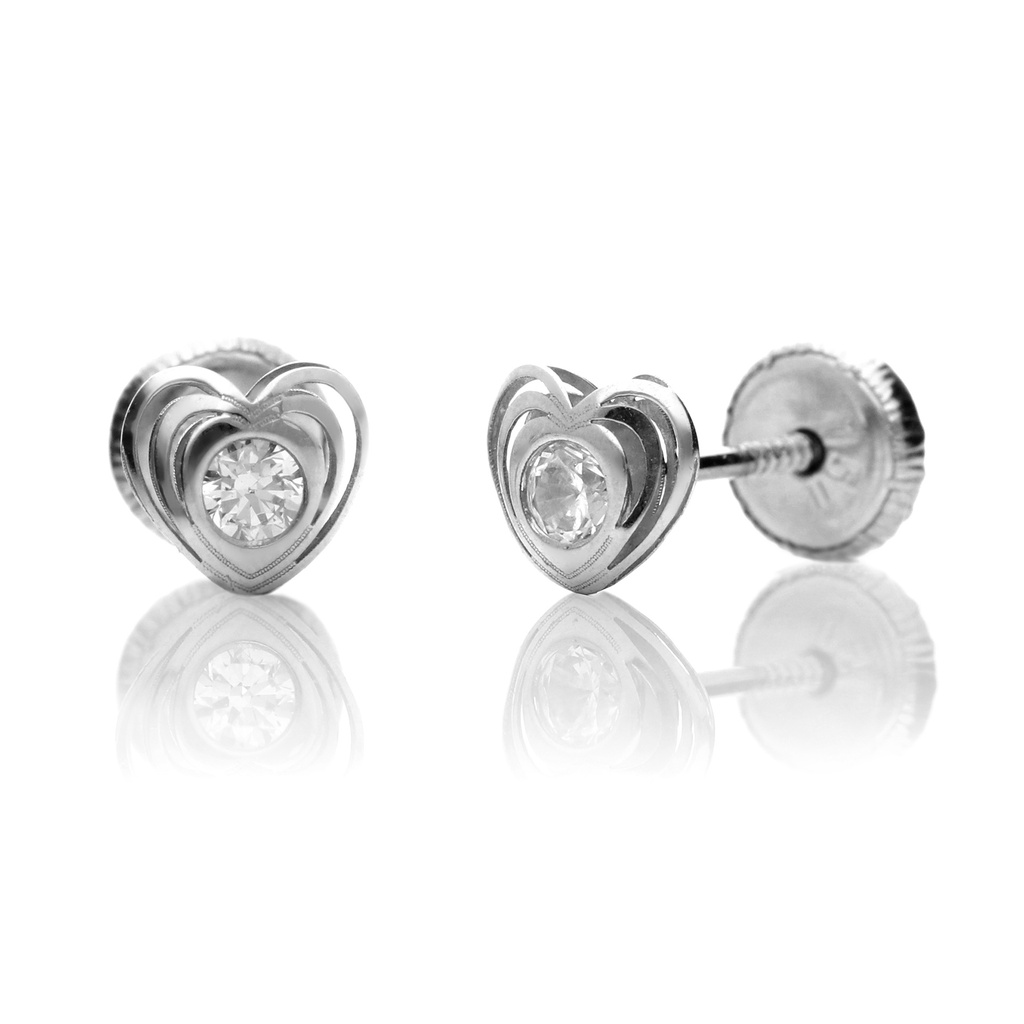 Pendientes Tuerca Corazón Oro Blanco