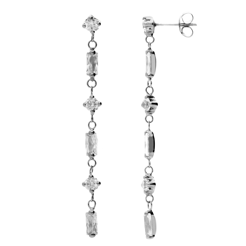 Pendientes Presión Largos Circonita Oro Blanco