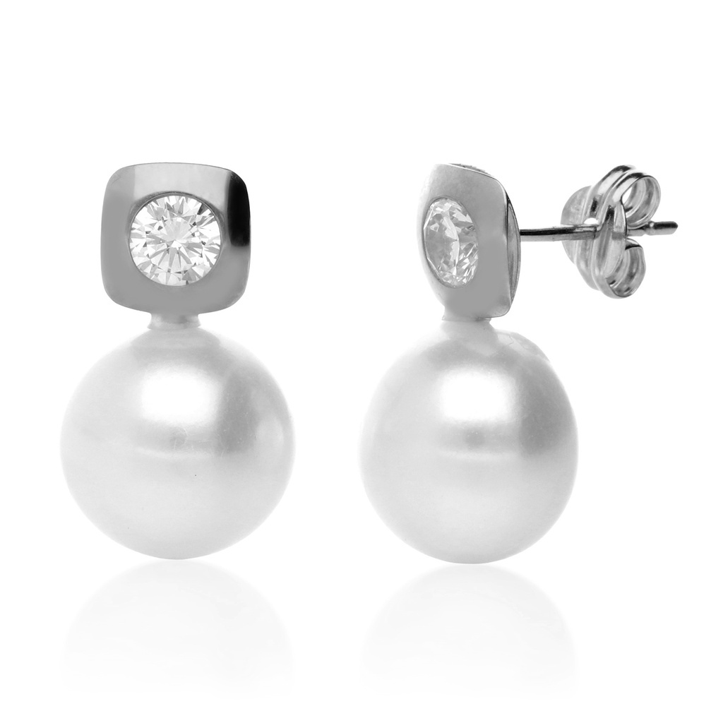 Pendientes Presión Perla Cuadrado Oro Blanco