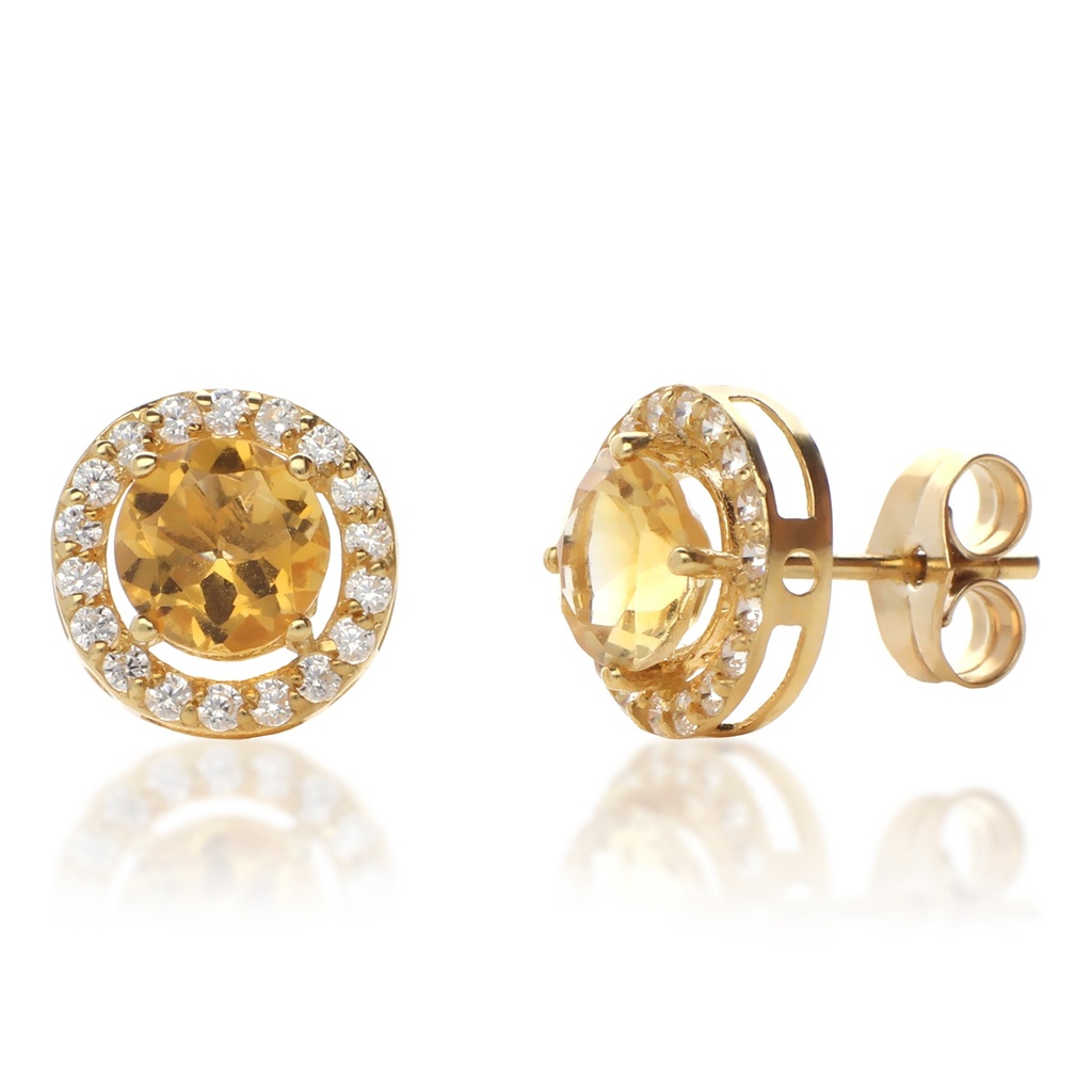 Pendientes Presión Citrino Oro Amarillo