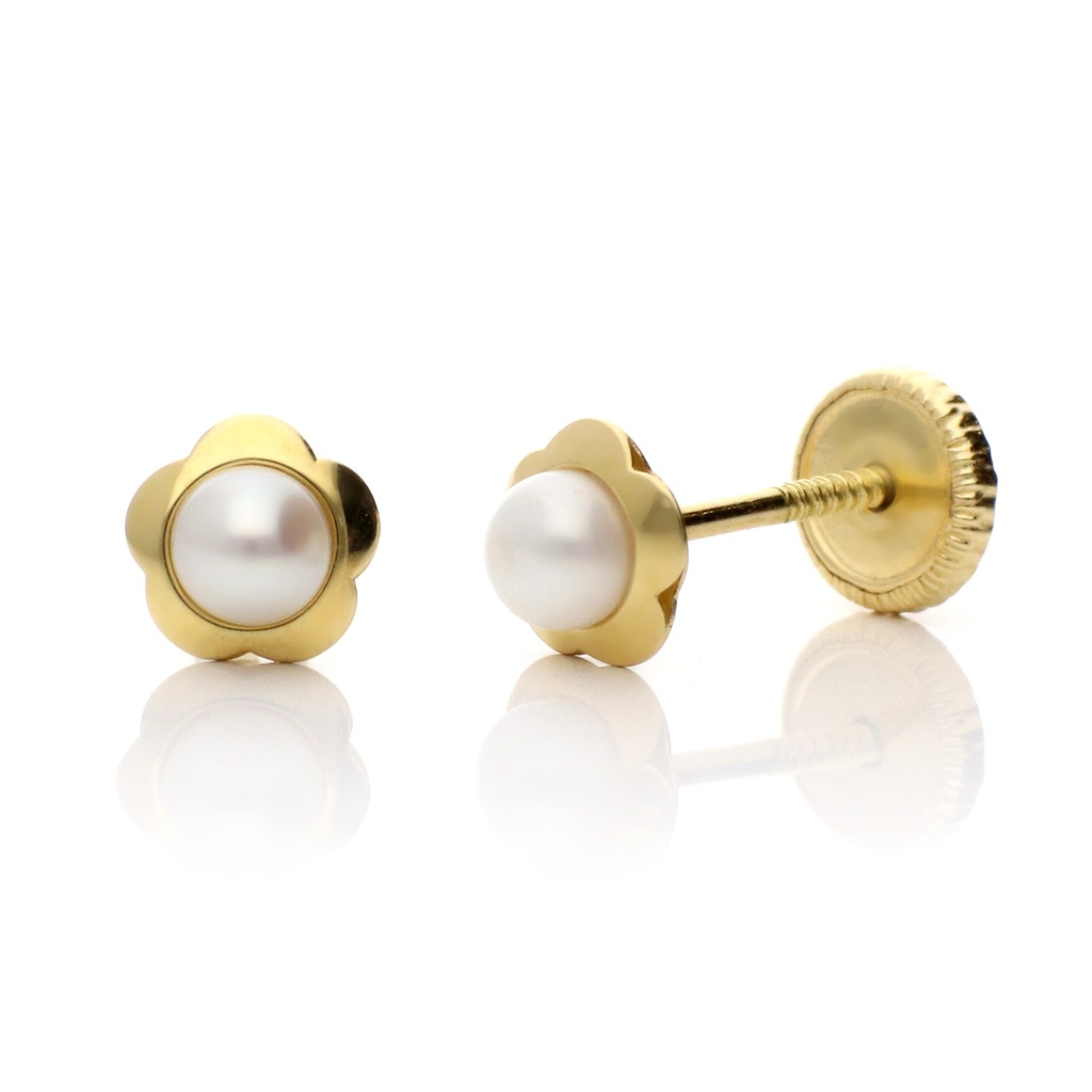 Pendientes Tuerca Flor Perla