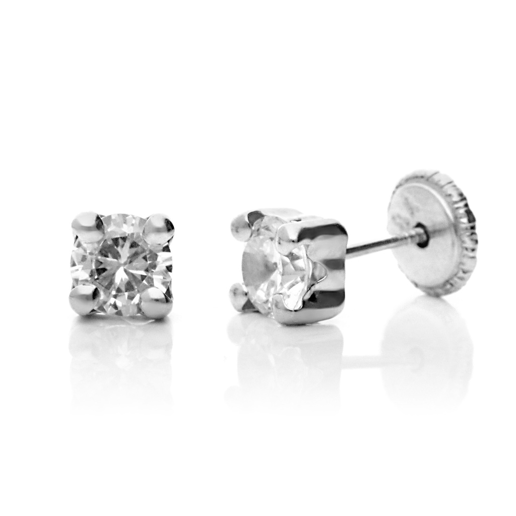 Pendientes Tuerca 4 Garras Oro Blanco