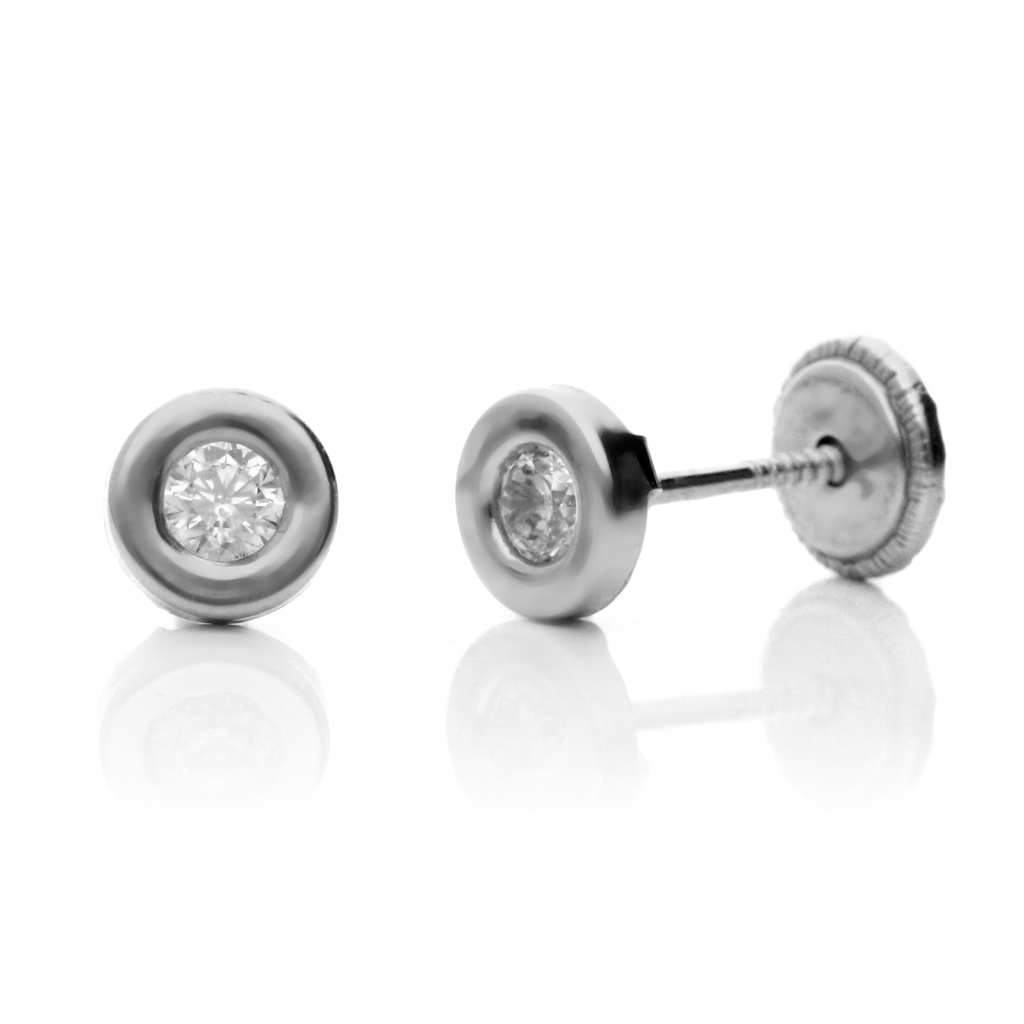 Pendientes Tuerca Circonita Bisel Oro Blanco