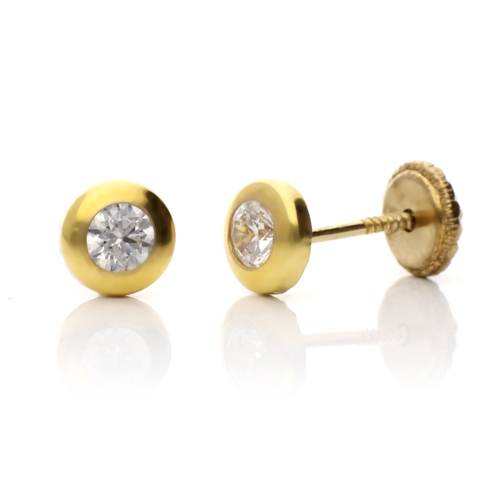 Pendientes Tuerca Circonita Bisel Oro Amarillo
