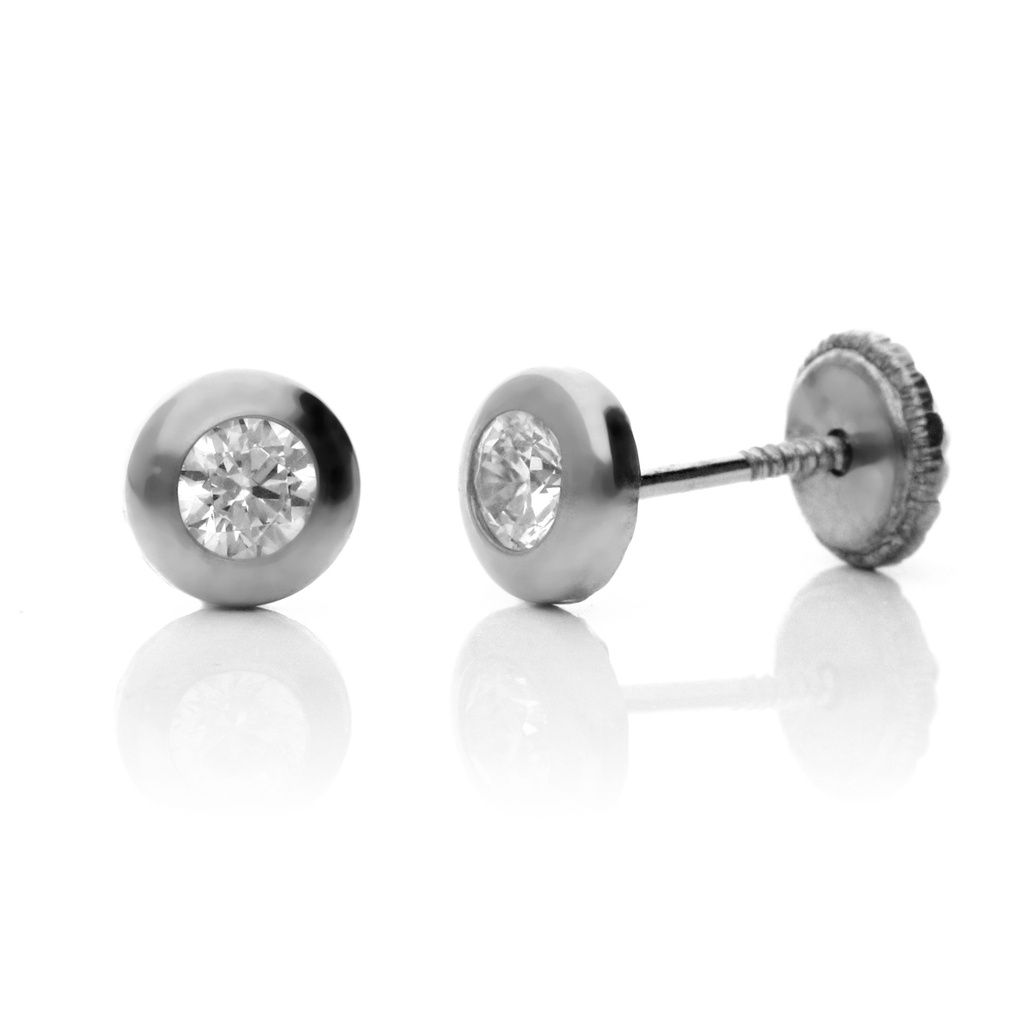 Pendientes Tuerca Circonita Bisel Oro Blanco