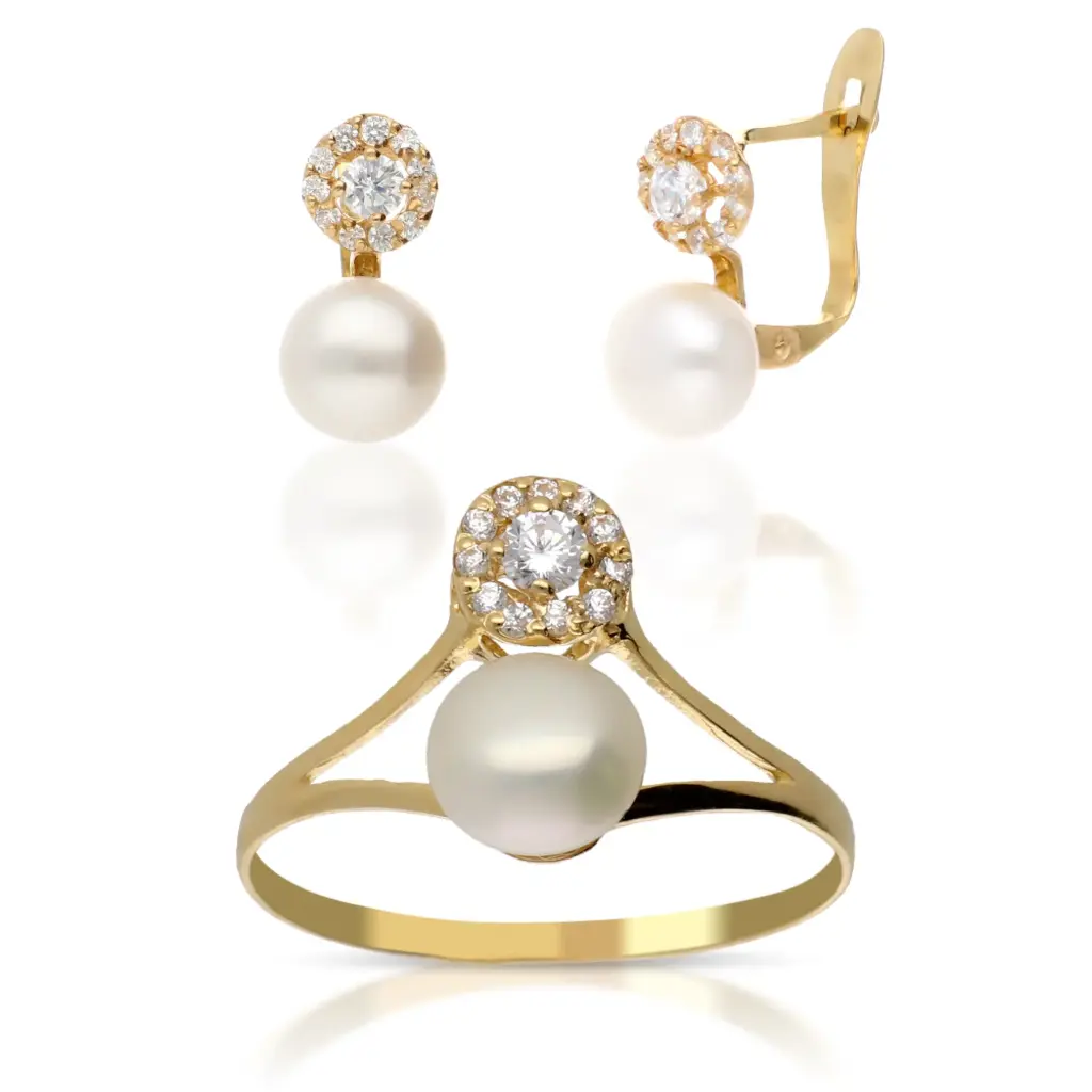 Juego Catalán Circonitas Perla Oro Amarillo