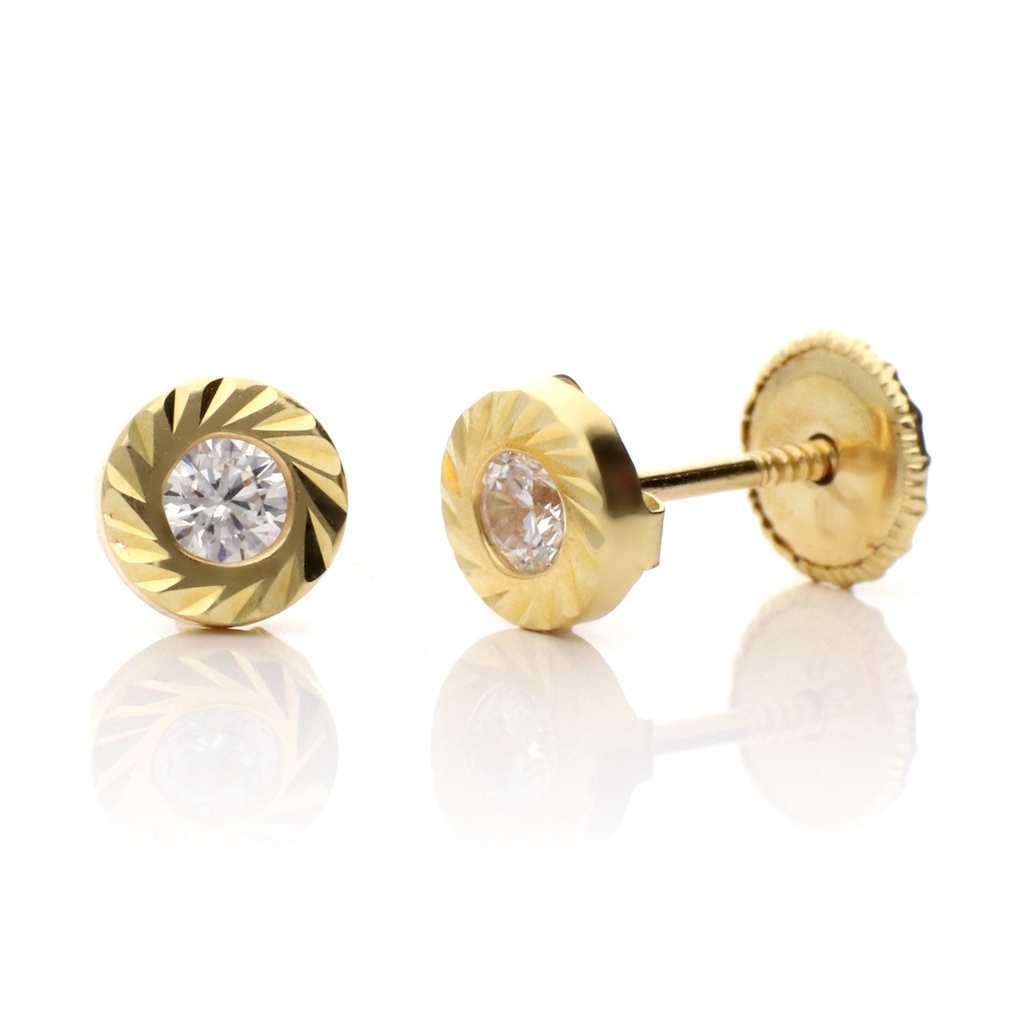 Pendientes Tuerca Talla Circonita Oro Amarillo