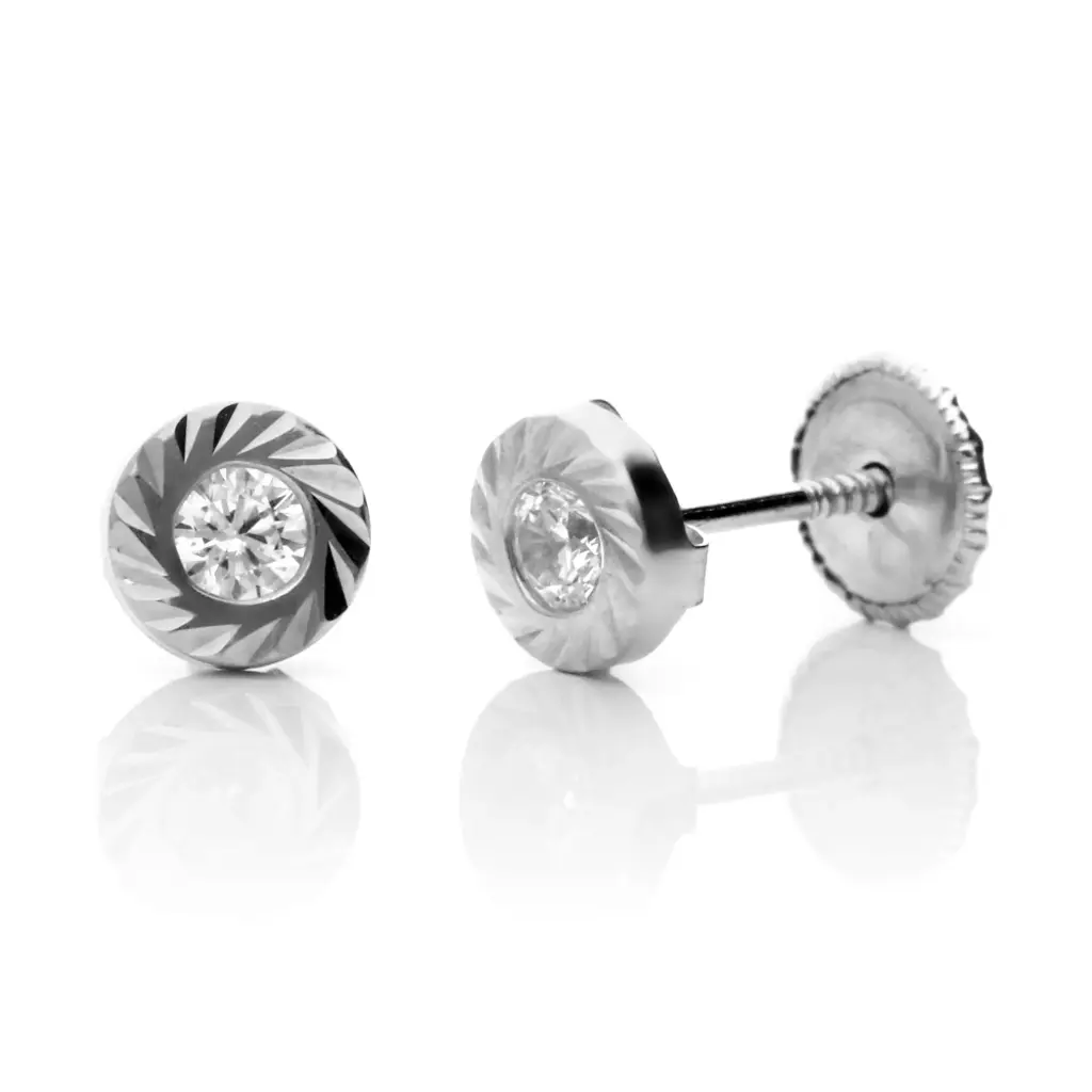 Pendientes Tuerca Talla Circonita Oro Blanco