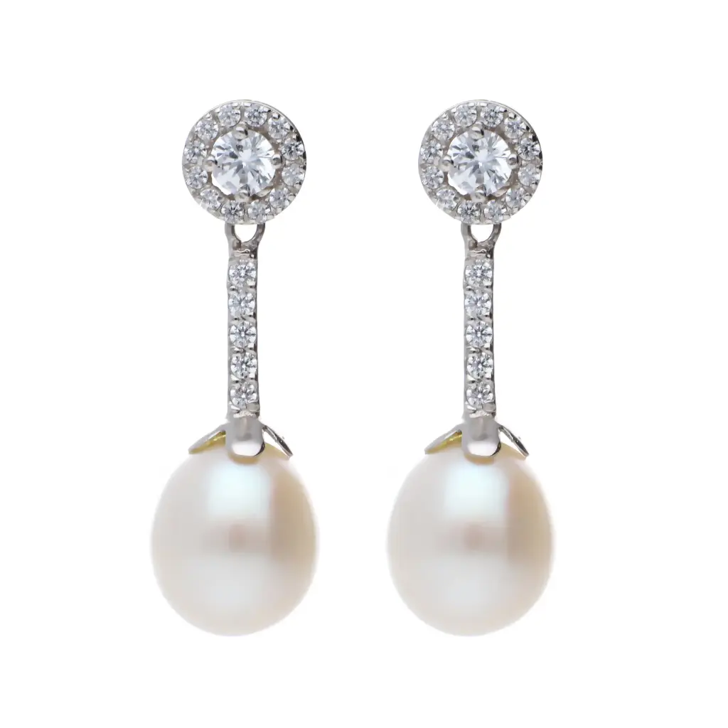 Pendientes Presión Engaste con Perla Oro Blanco