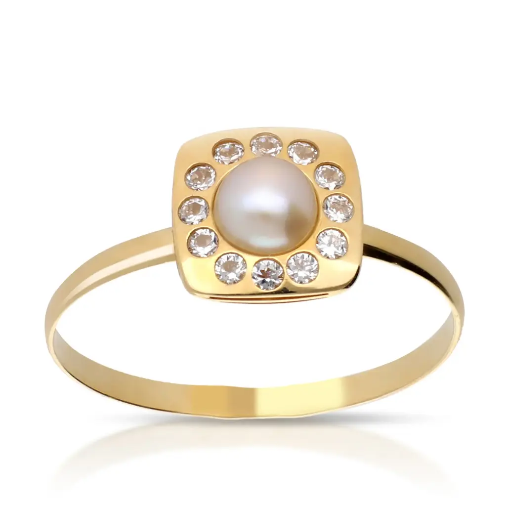 Sortija Cuadrada Perla Oro Amarillo
