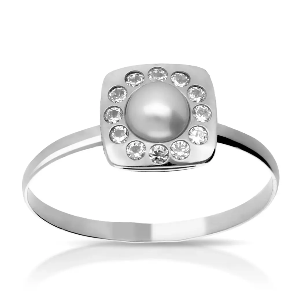 Sortija Cuadrada Perla Oro Blanco
