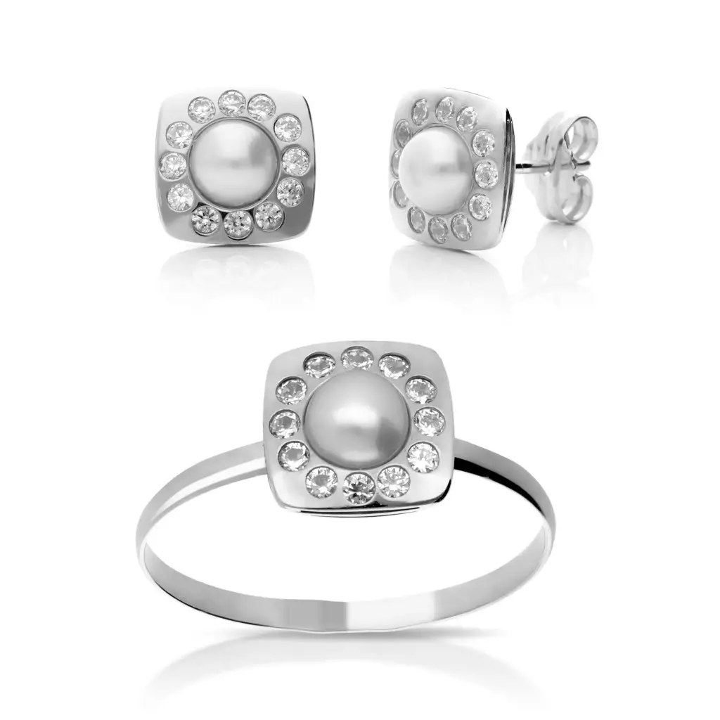 Juego Presión Cuadrados Perla Oro Blanco