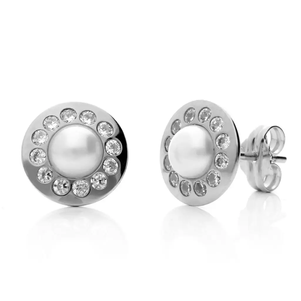 Pendientes Presión Redondos Perla Oro Blanco