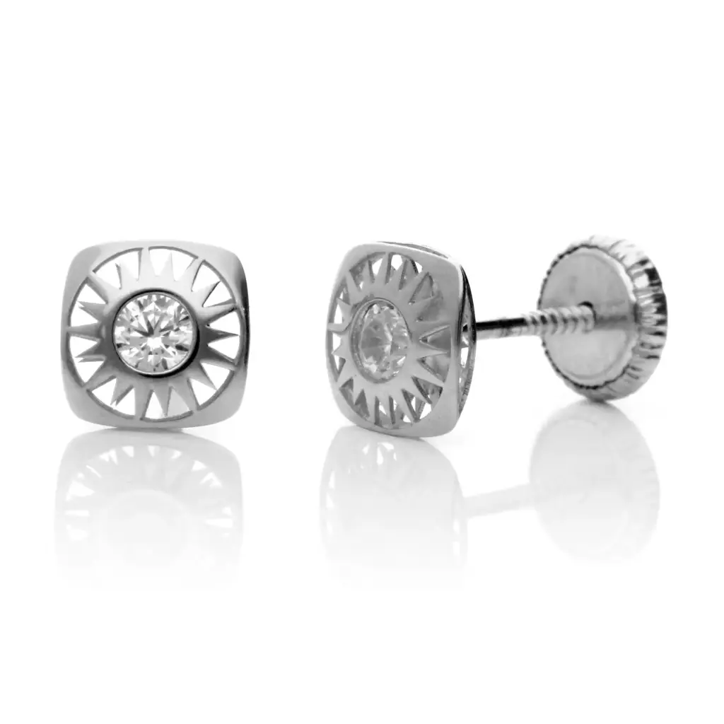 Pendientes Tuerca Cuadrado Circonita Oro Blanco