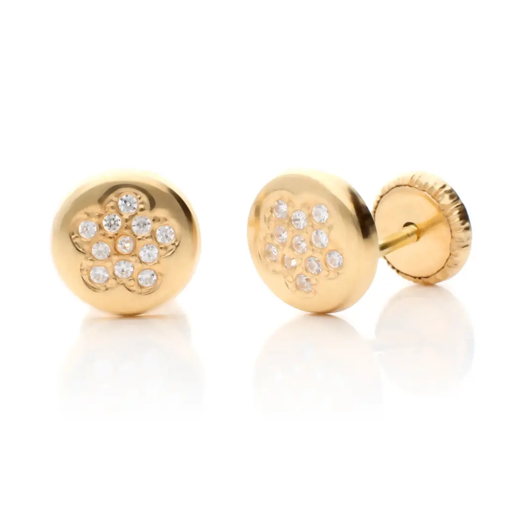Pendientes Tuerca Redondo Flor Engaste