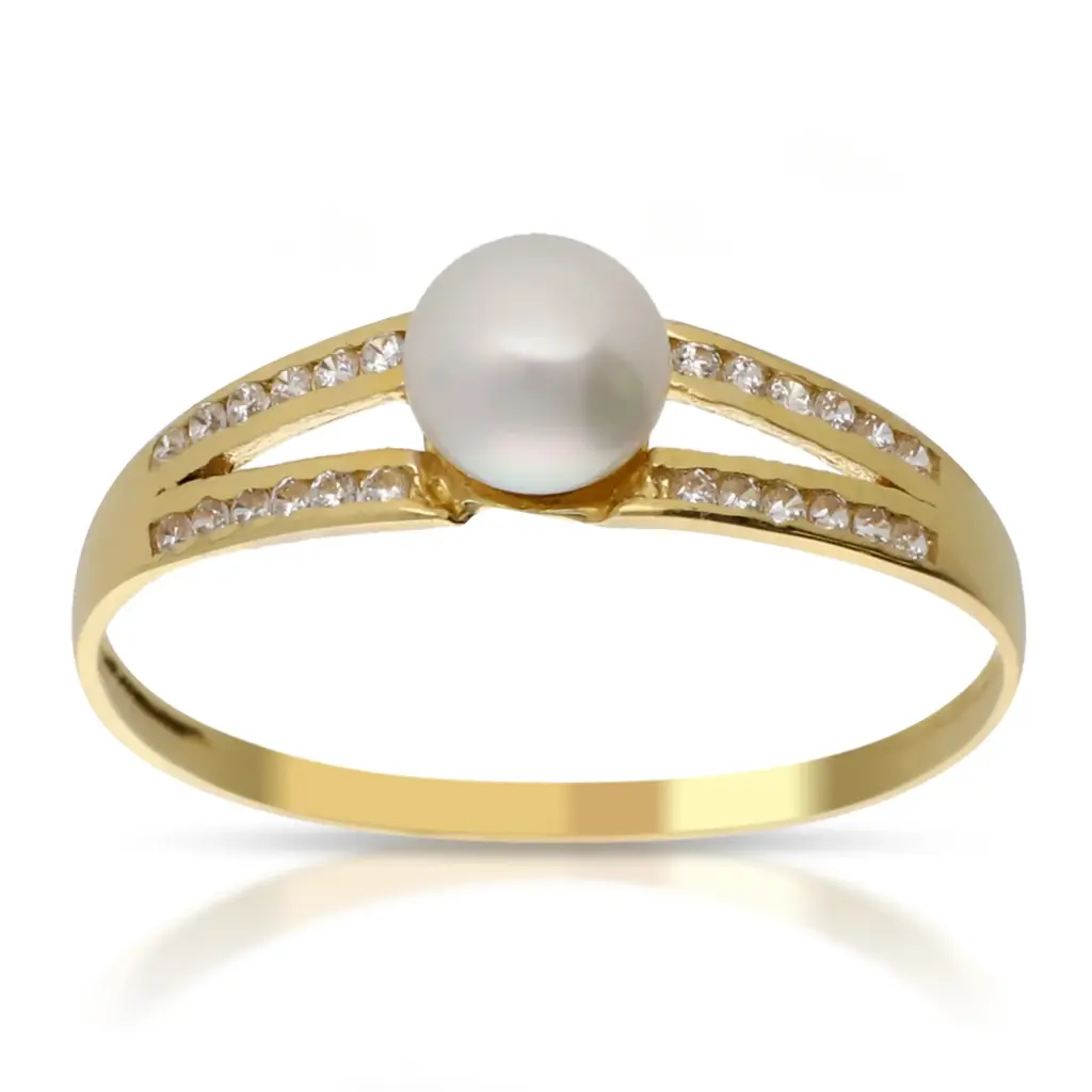 Sortija Perla Circonitas Oro Amarillo