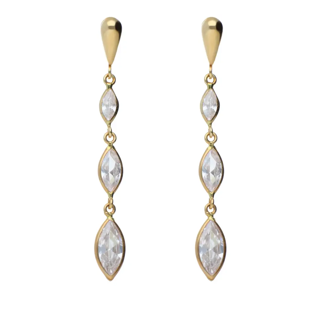 Pendientes Catalán Largos Circonitas Oro Amarillo
