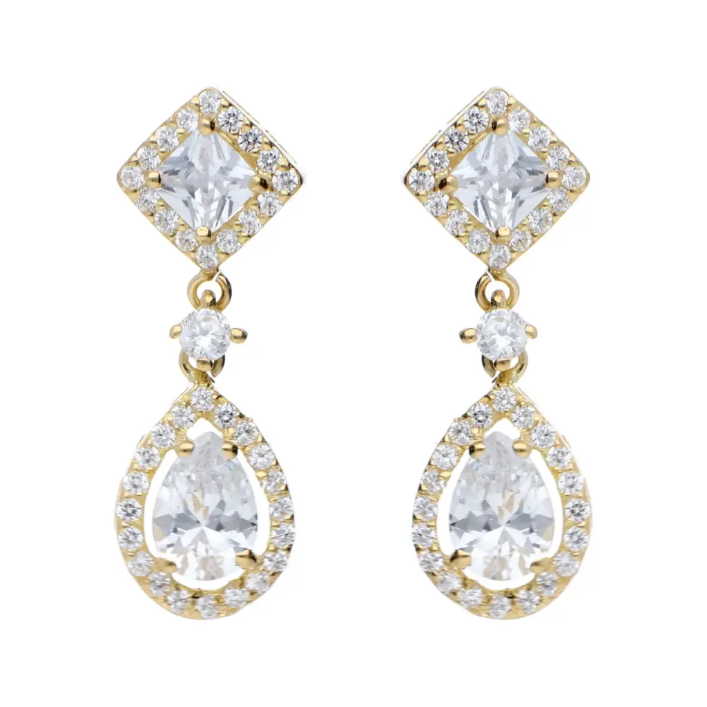 Pendientes Presión Largos Circonitas Oro Amarillo