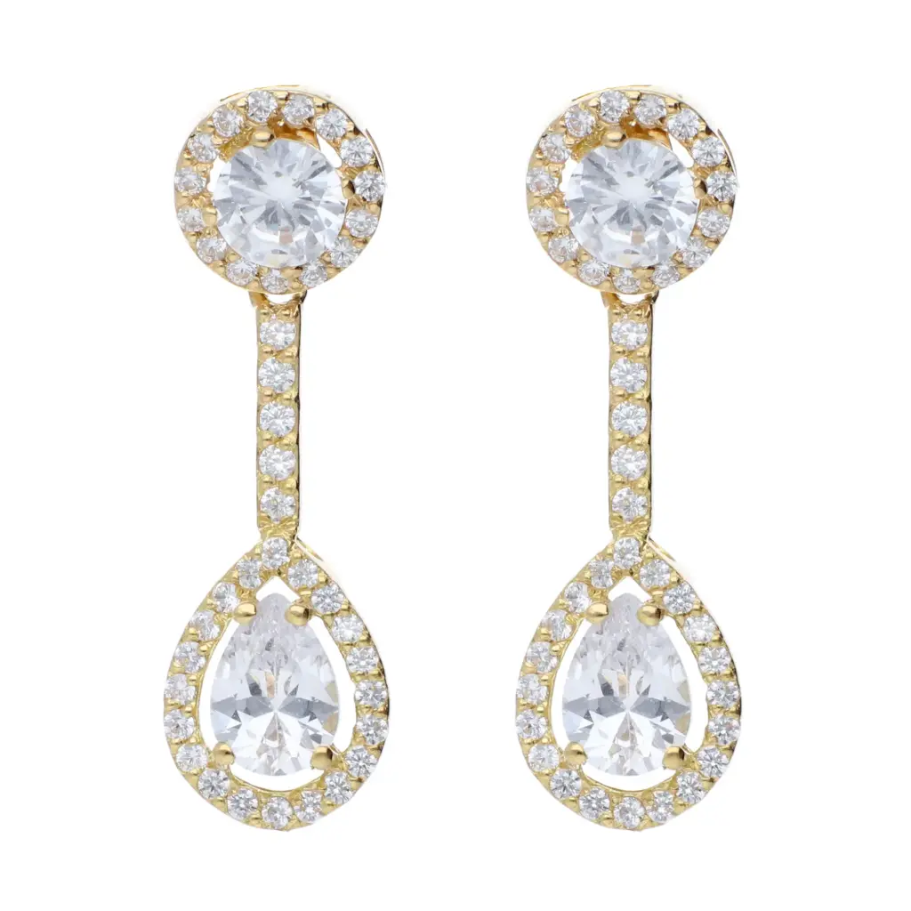 Pendientes Presión Largos Circonitas Oro Amarillo