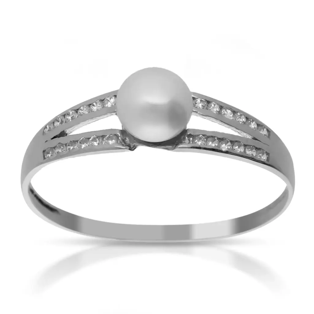 Sortija Perla Circonitas Oro Blanco