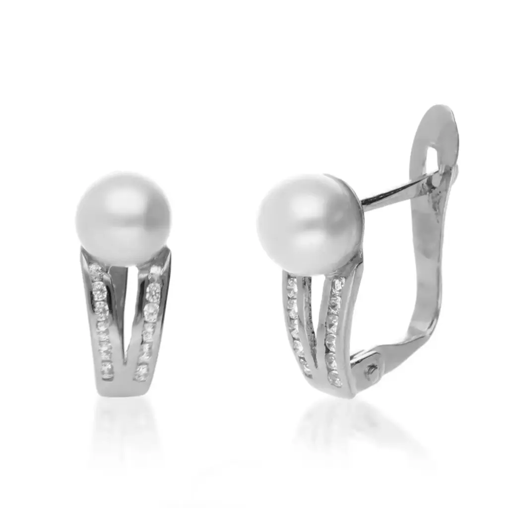 Pendientes Catalán Perla Circonitas Oro Blanco
