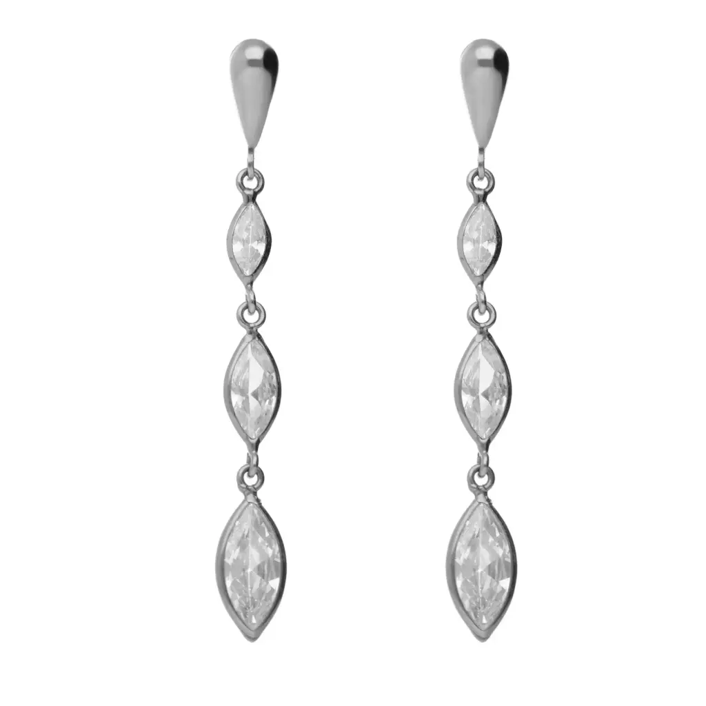 Pendientes Catalán Largos Circonitas Oro Blanco