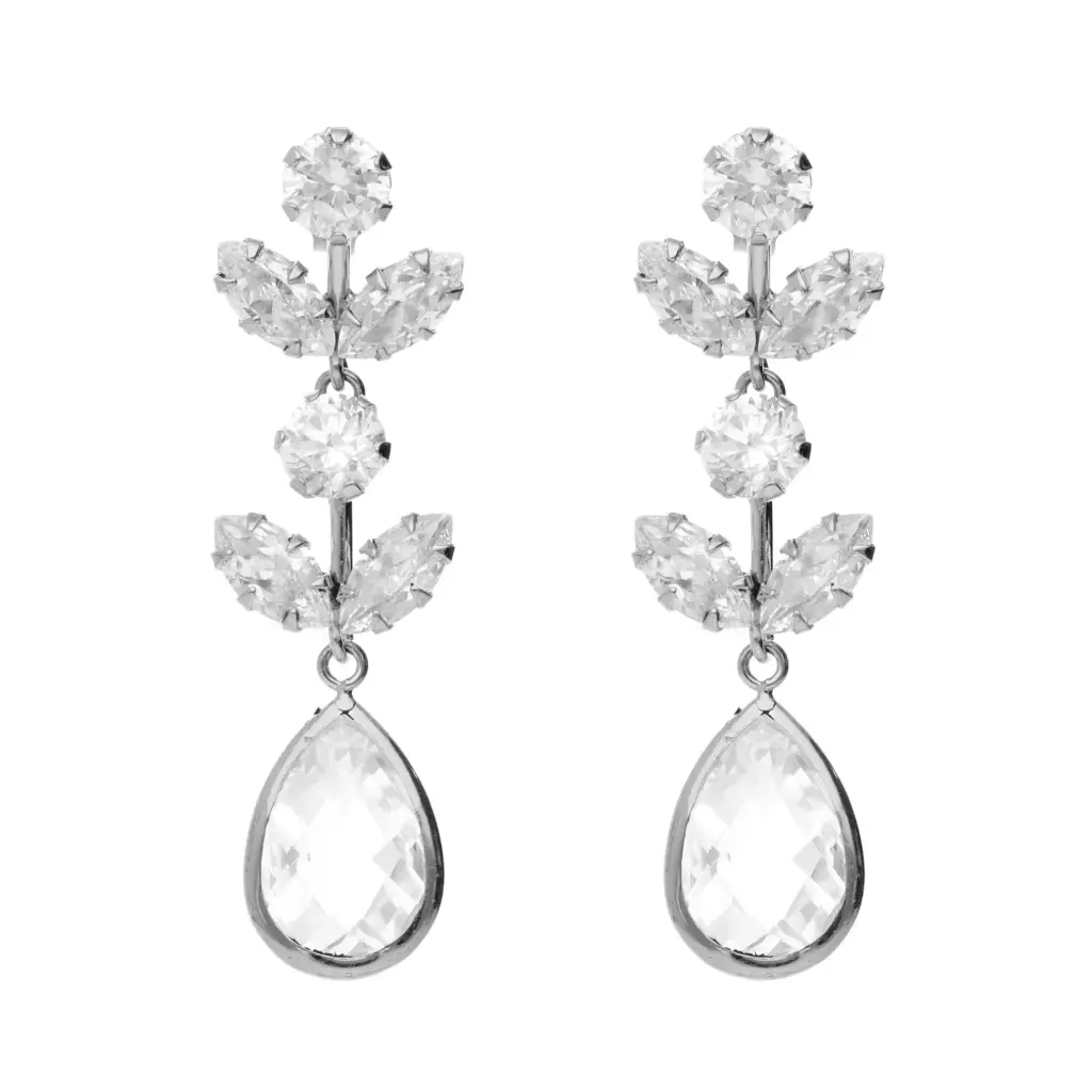 Pendientes Presión Largos Circonitas Oro Blanco