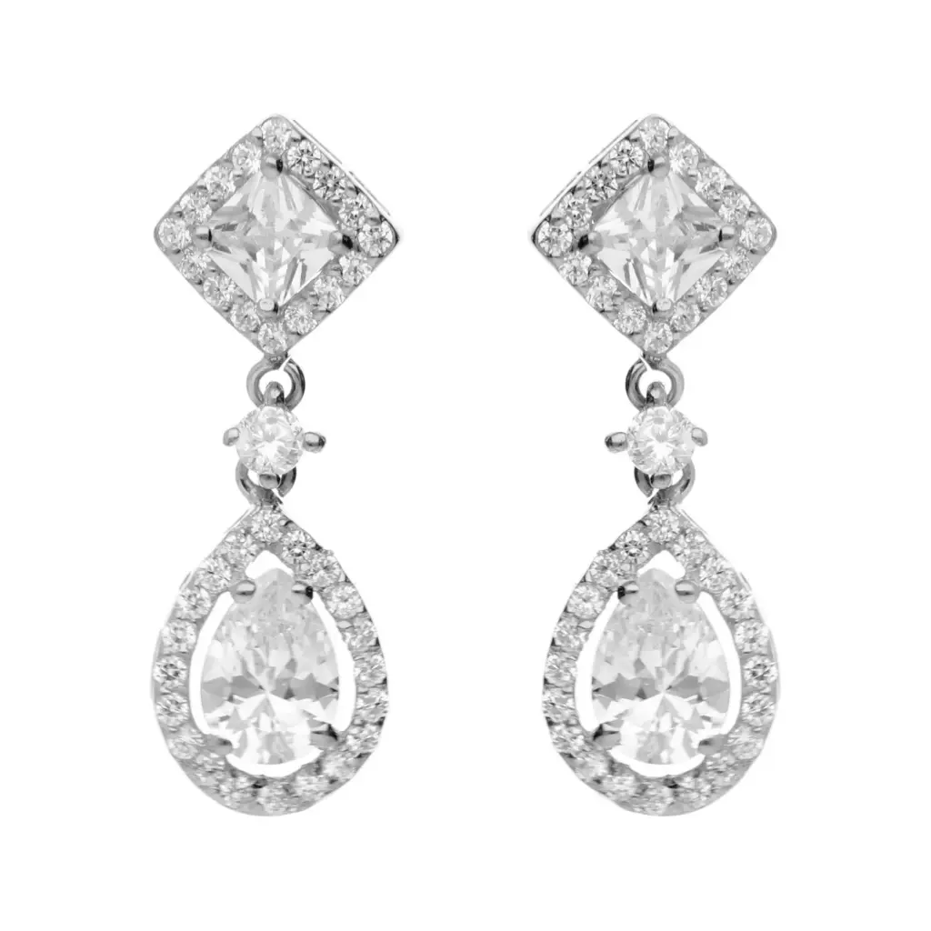 Pendientes Presión Largos Circonitas Oro Blanco