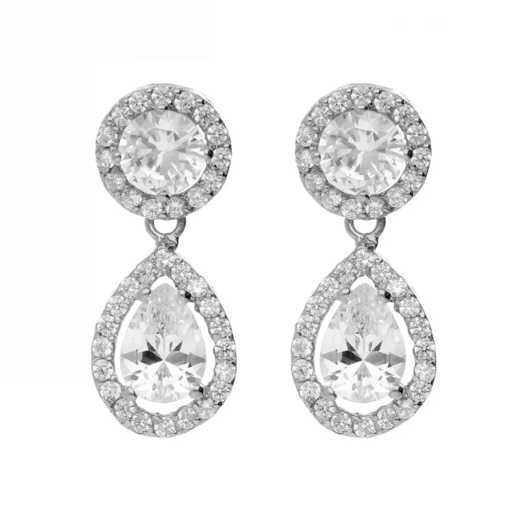 Pendientes Presión Largos Circonitas Oro Blanco