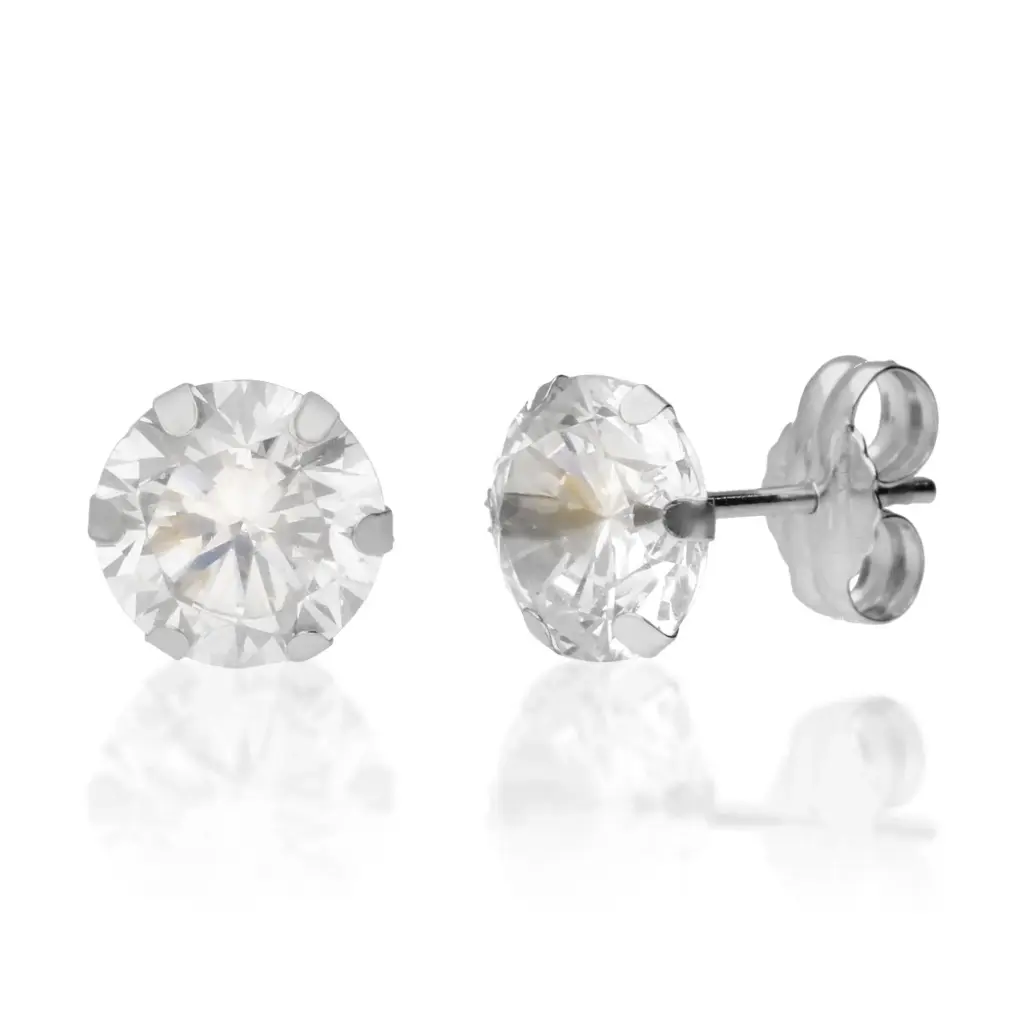 Pendientes Presión 6 Garras Circonita Oro Blanco