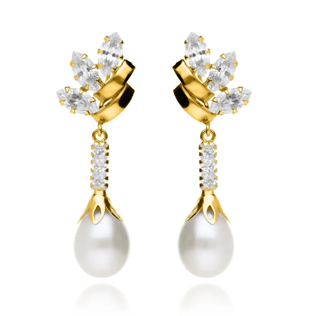 Pendientes Presión Perla Largos Oro Amarillo