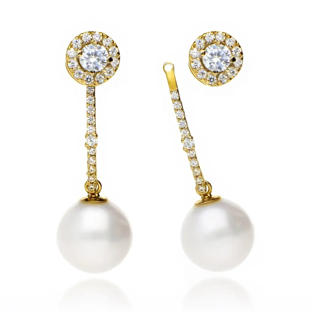 Pendientes Largos Circonitas con Perla Desmontables