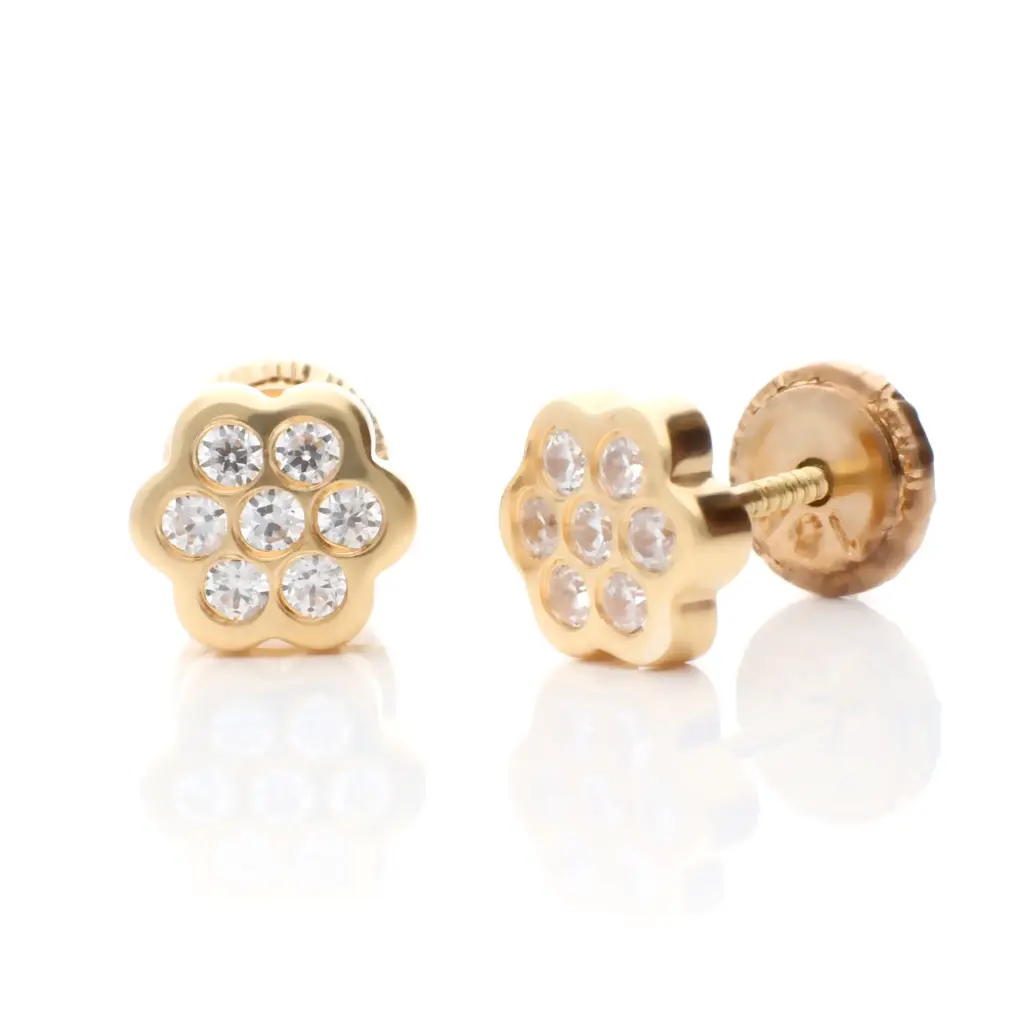 Pendientes Tuerca Flor con Engaste
