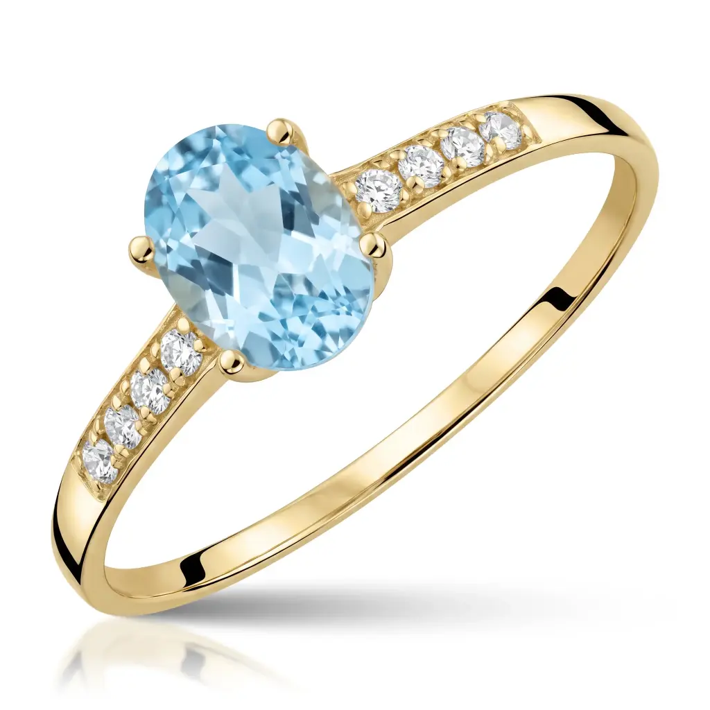 Sortija Topacio Azul con Circonitas Oro Amarillo