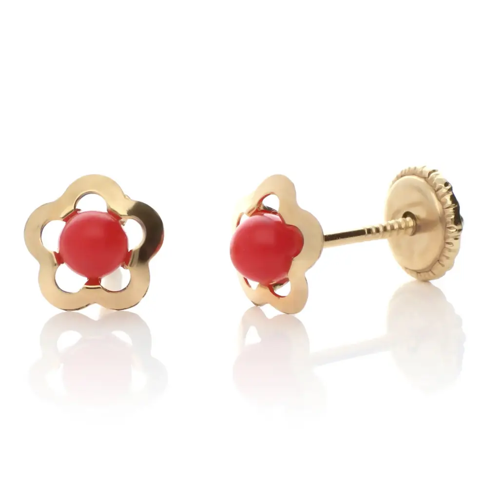 Pendientes Tuerca Coral Flor Cerco