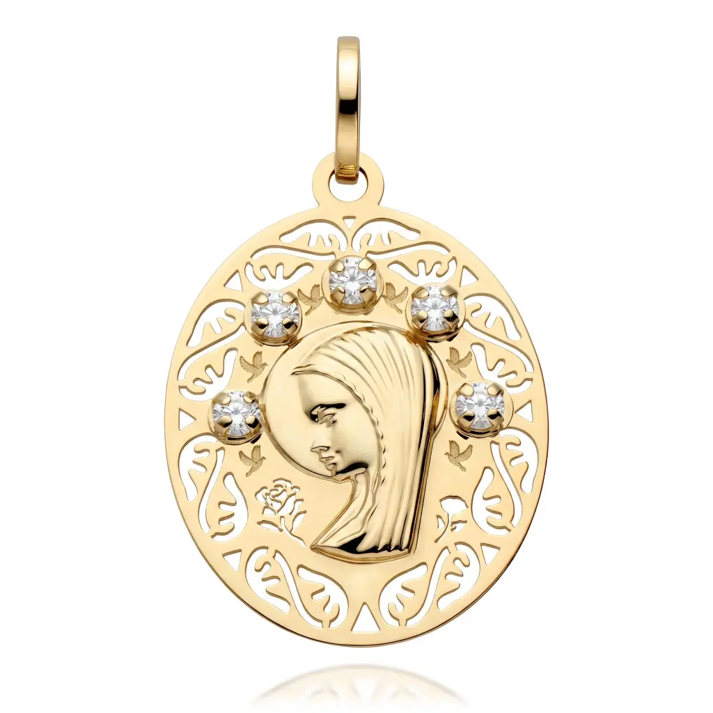 Medalla Virgen Niña Oval con Circonitas 