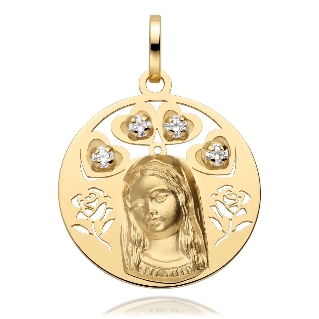 Medalla Virgen Niña Redonda con Circonitas