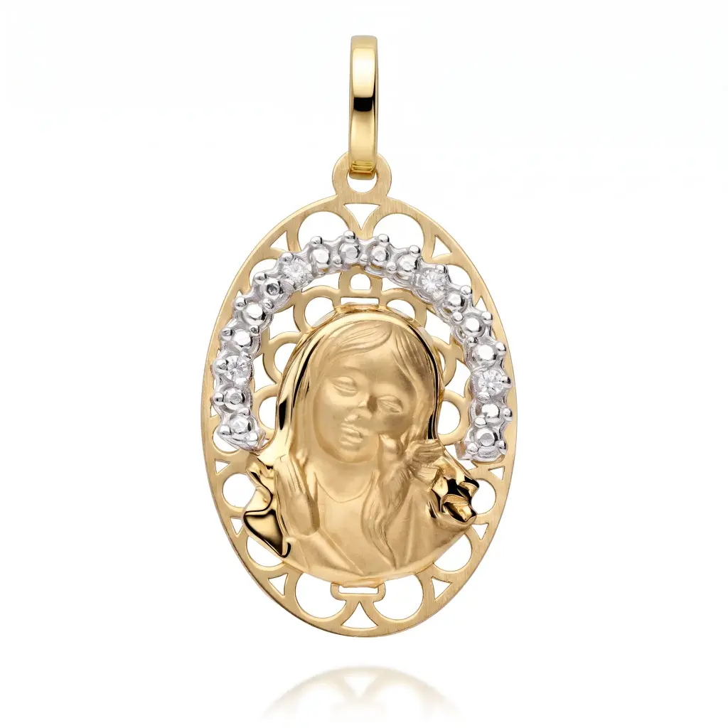 Medalla Virgen Niña Oval Calada con Circonitas