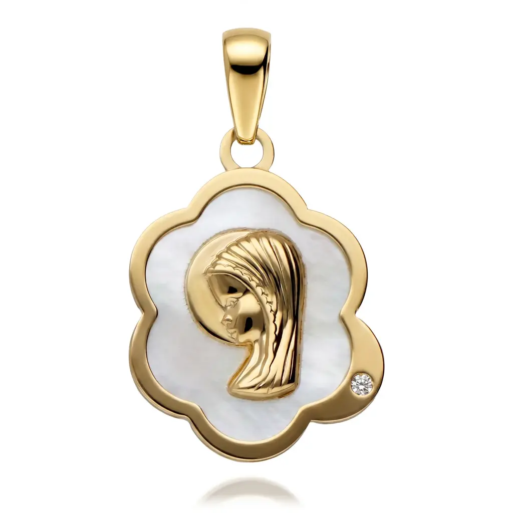 Medalla Virgen Niña Nácar Flor