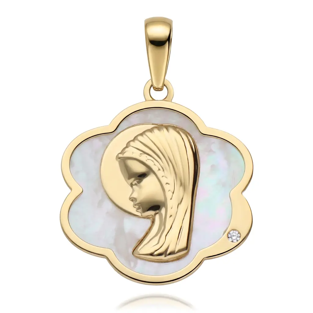 Medalla Virgen Niña Nácar Flor 