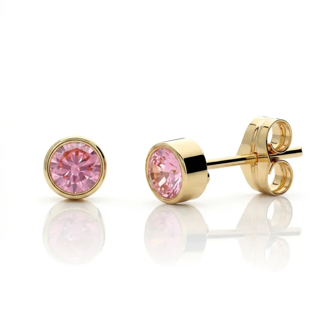 Pendientes Presión Chatón Redondo Rosa