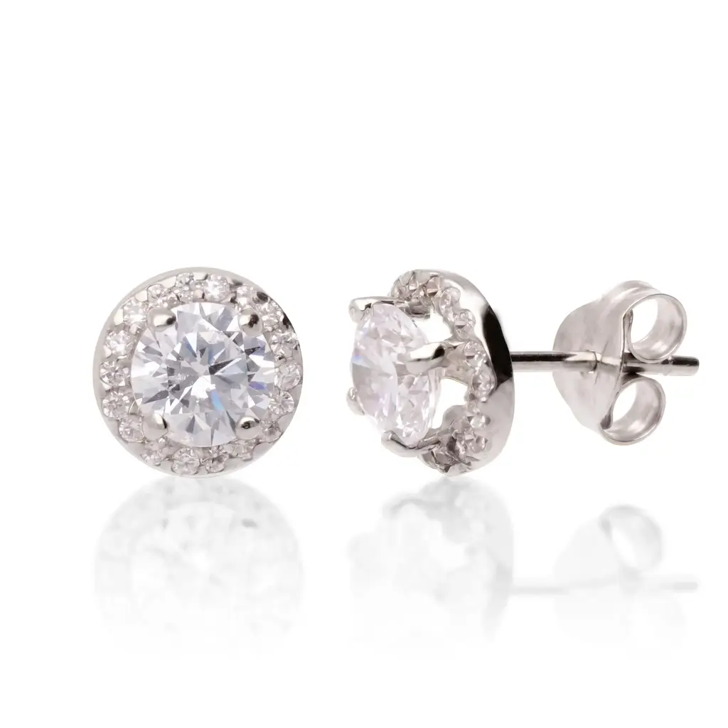 Pendientes Presión Circonitas Oro Blanco