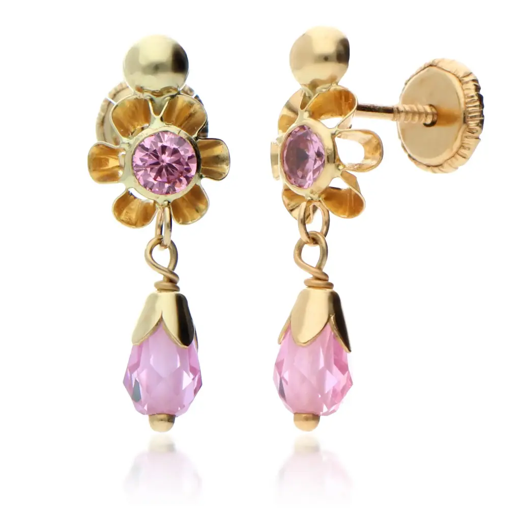 Pendientes Tuerca con Lágrima Rosa