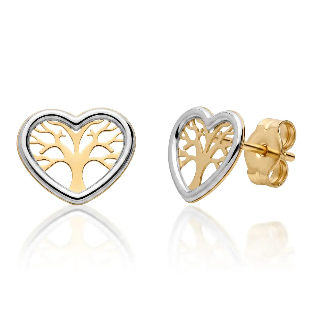 Pendientes Presión Arbol Vida Corazón Bicolor